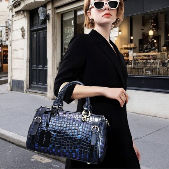 ⚡Women Blue Genuine Leather Tote Handbag Clutch Purse Crossbody Bag - Picture 2 of 9